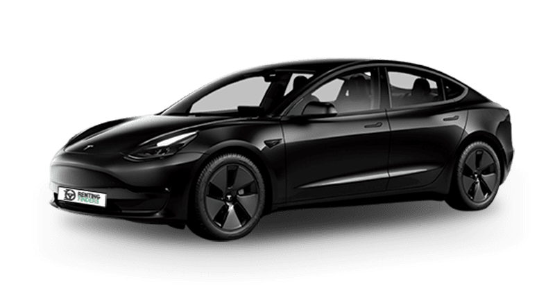Renting Tesla Model 3 Gran Autonomía AWD Negro Sólido Sedán Eléctrico Automático Etiqueta 0 Renting Finders