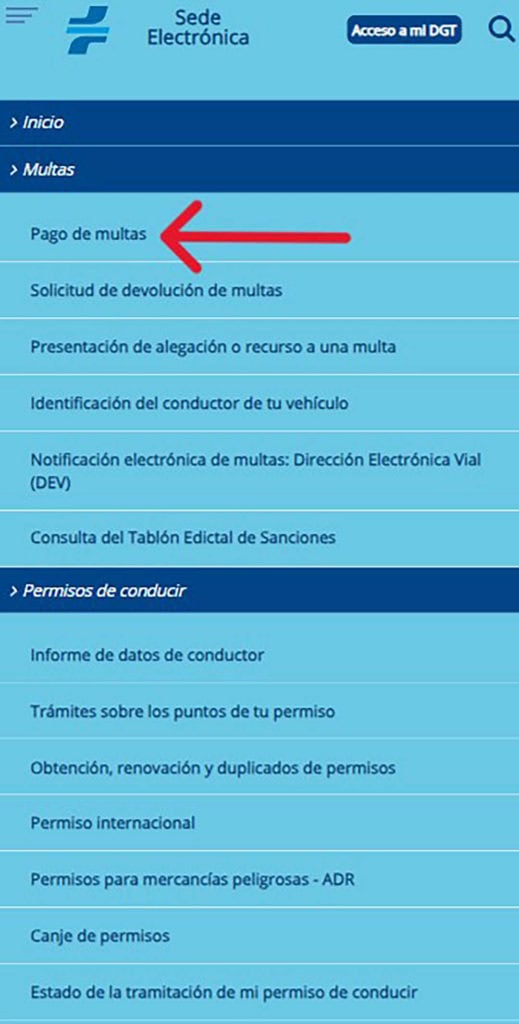 paso 2 accede al apartado pago de multas