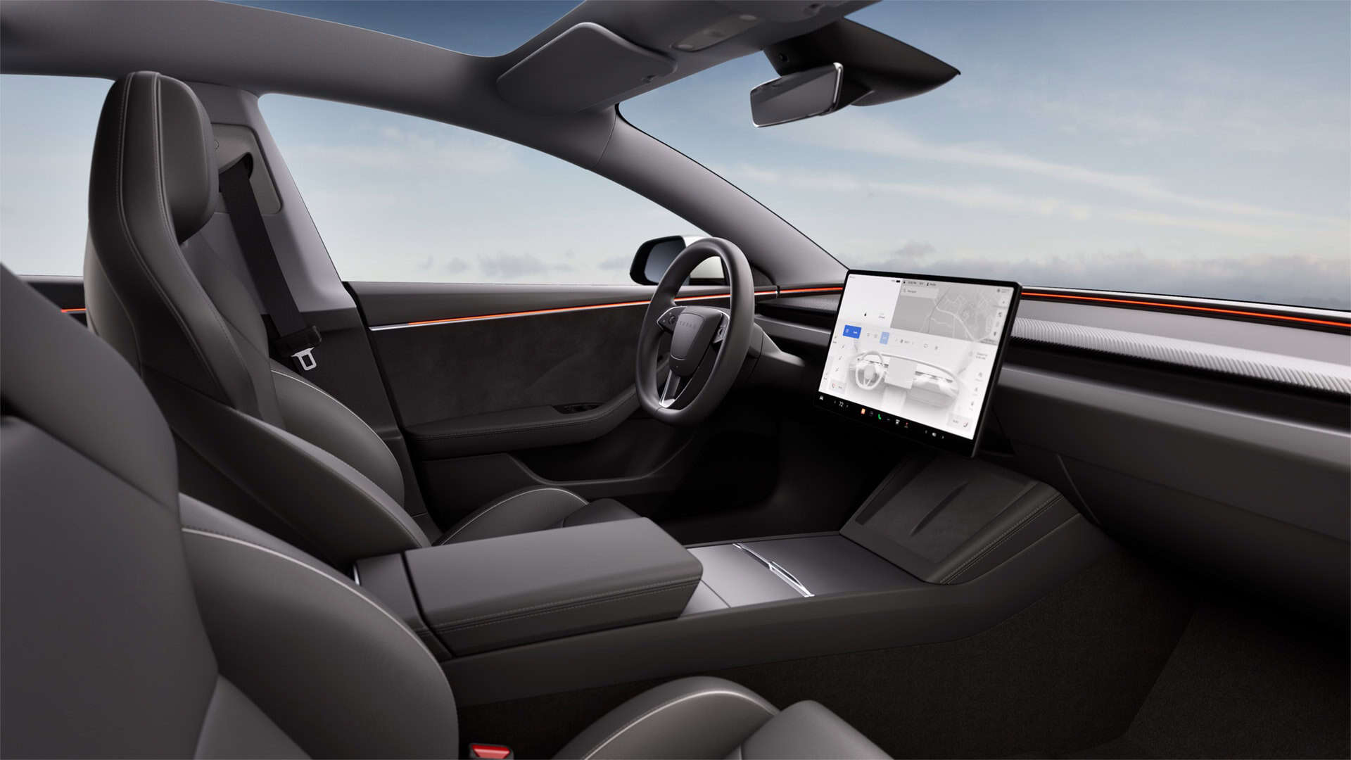 Renting Tesla Model 3 Performance AWD Tracción Integral Blanco Perla Multicapa Berlina Automático Eléctrico Etiqueta 0 Interior