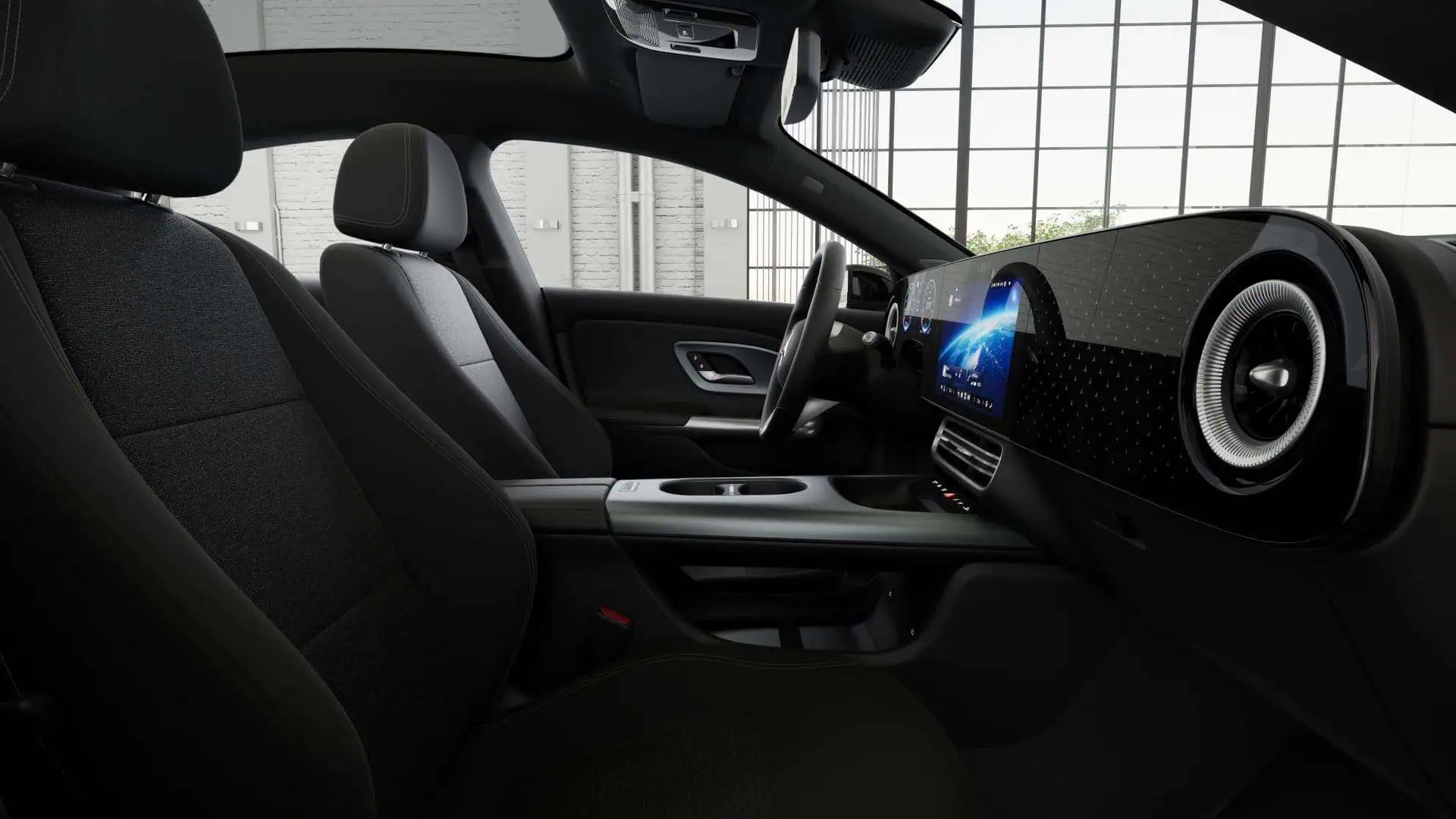 Renting New Mercedes Benz CLA EQ Negro Cosmos Sedán Eléctrico Automático Etiqueta 0 Interior