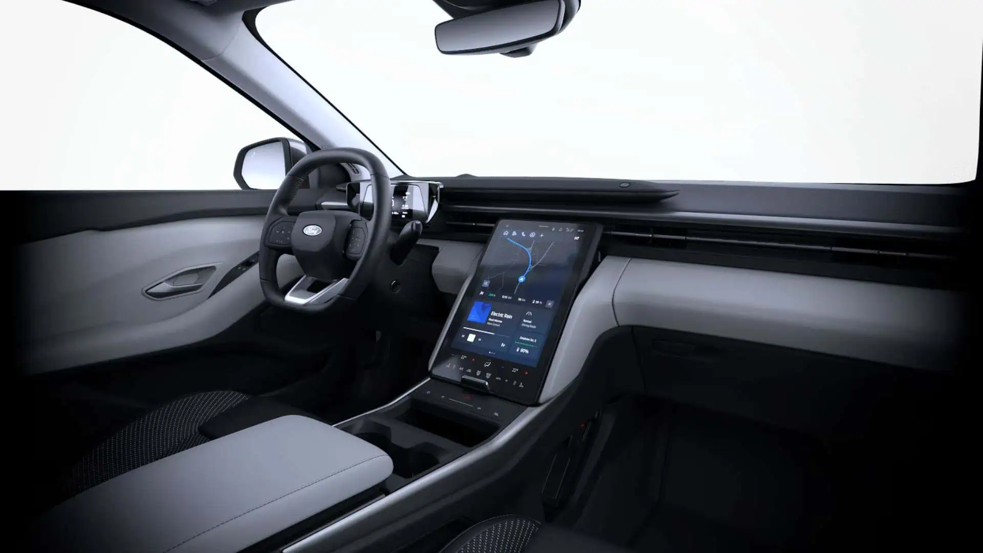 Renting New Ford Explorer Style Rango Standard RWD Blanco SUV Eléctrico Automático Etiqueta 0 Interior