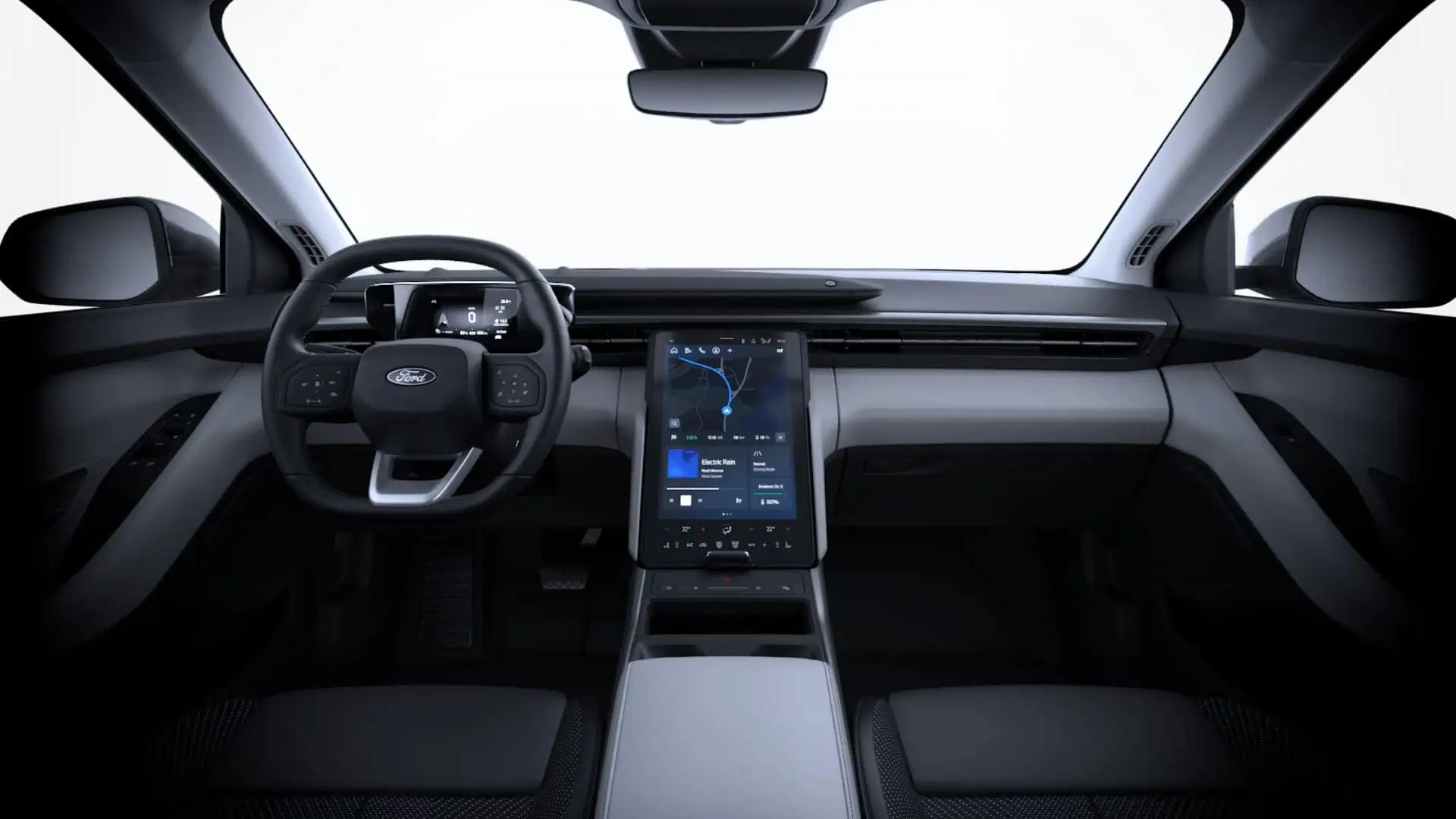 Renting New Ford Explorer Style Rango Standard RWD Blanco SUV Eléctrico Automático Etiqueta 0 Interior
